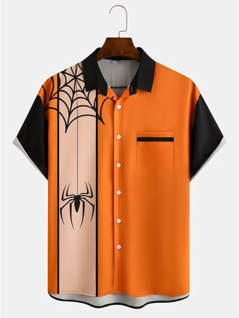 Men's Funky Halloween Spider Printed Shirt