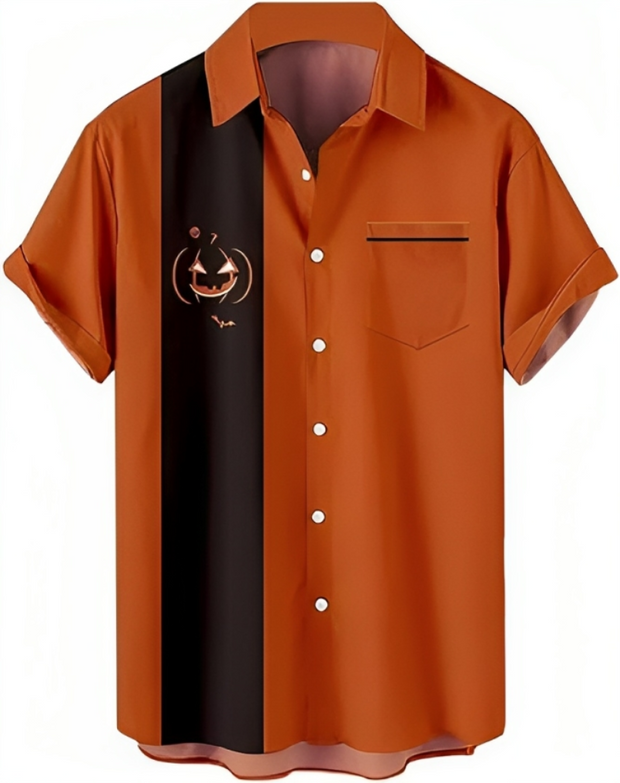 Orange Halloween Casual Breathable Short Sleeve Shirt