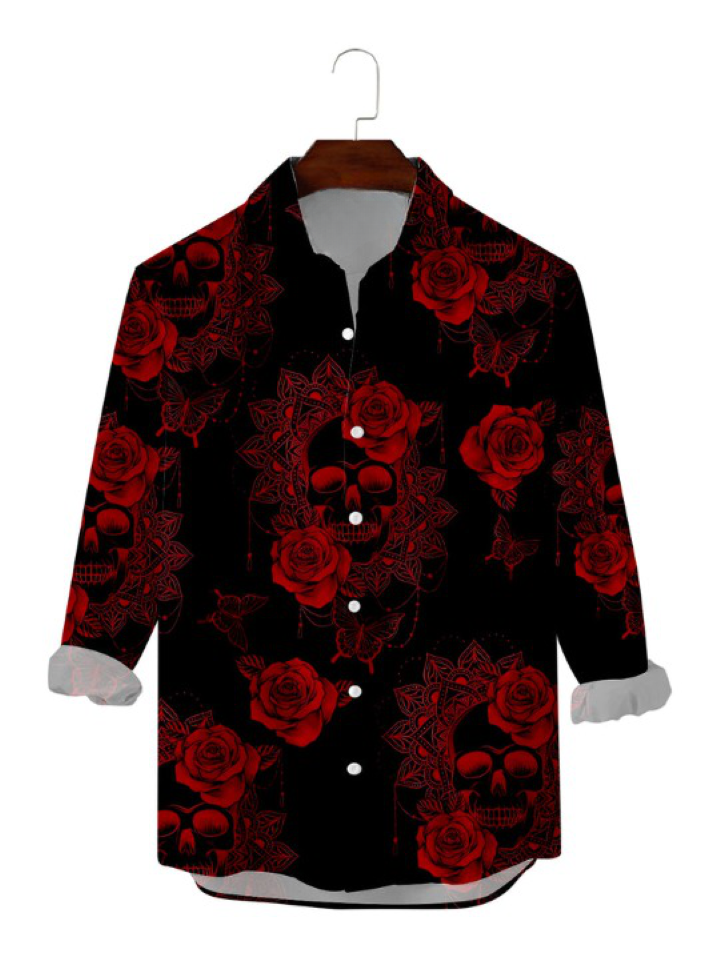 Halloween Rose Butterfly Print Long Sleeve Shirt