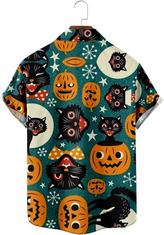 Halloween Fun Pumpkin Cat Print Shirt