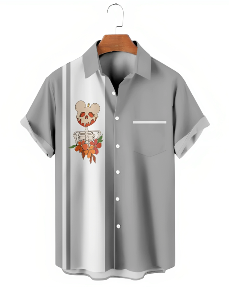 Halloween Simple Apple Print Bowling Shirt