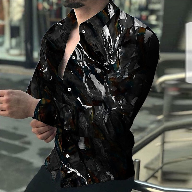 Abstract Glossy Print Long Sleeve Shirt