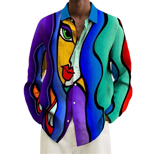 Abstract Graphic Printed Turndown Party Shirt