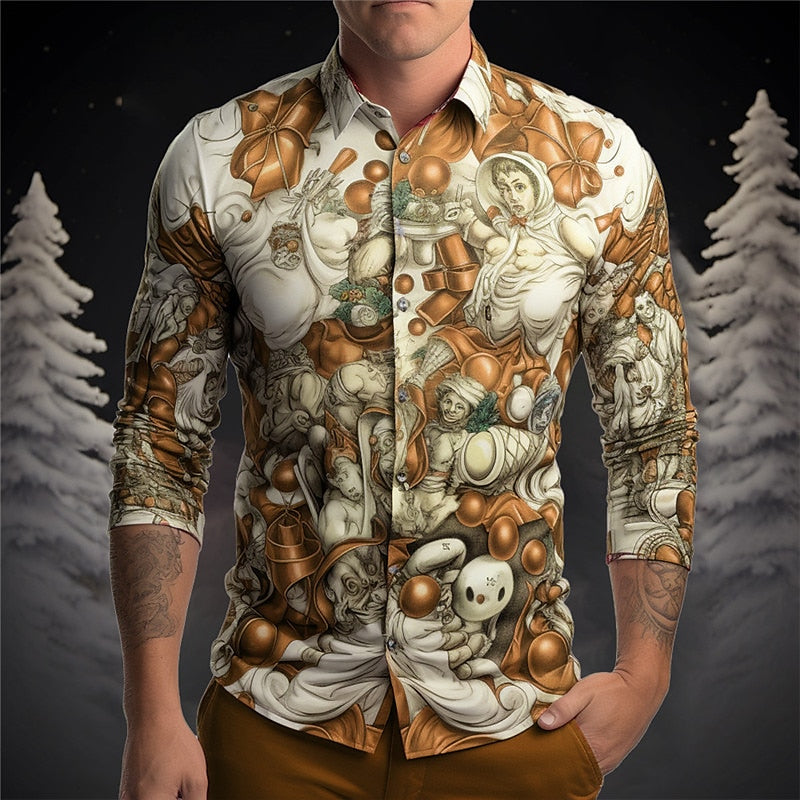 Abstract Print Christmas Holiday Shirt