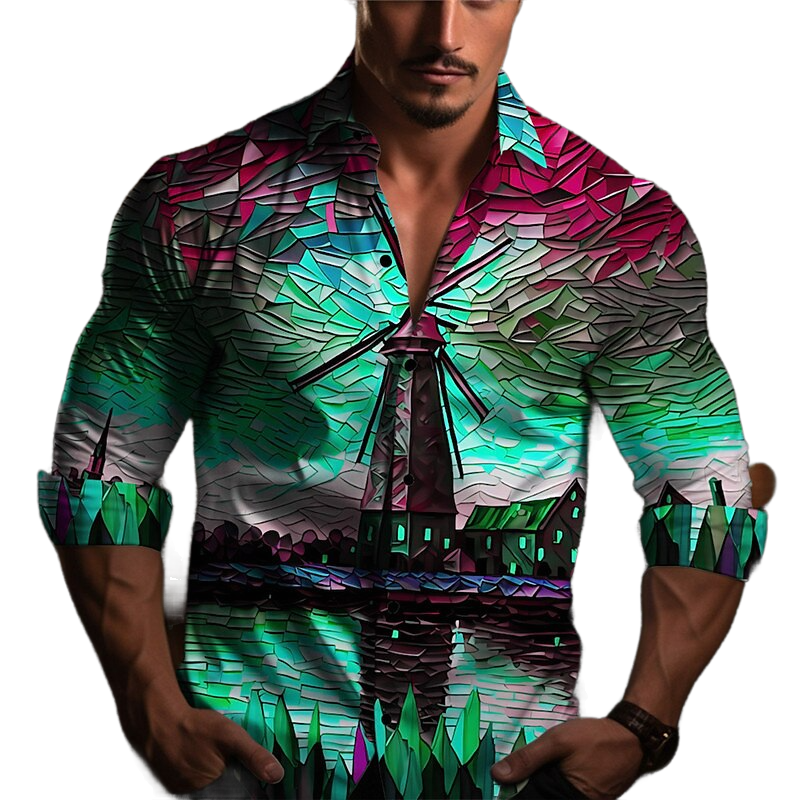 Abstract Tower Print Partywear Shirt