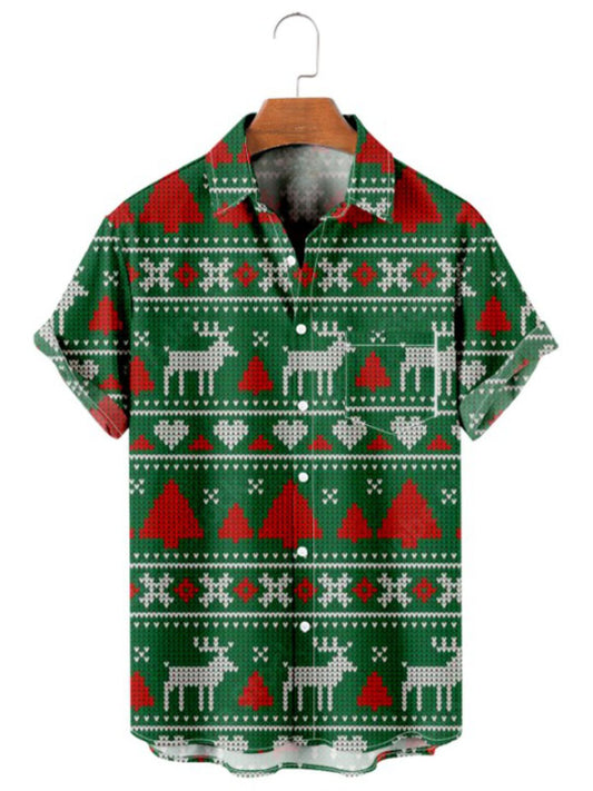 Animal Printed Christmas Short Sleeve Shirt