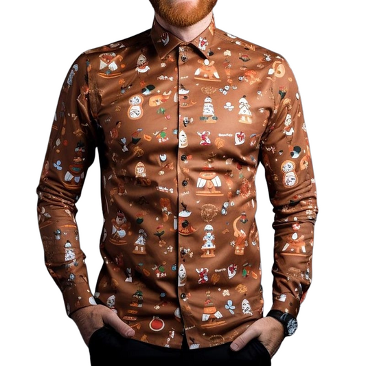 Autumnal Novelty Print Button Up Shirt