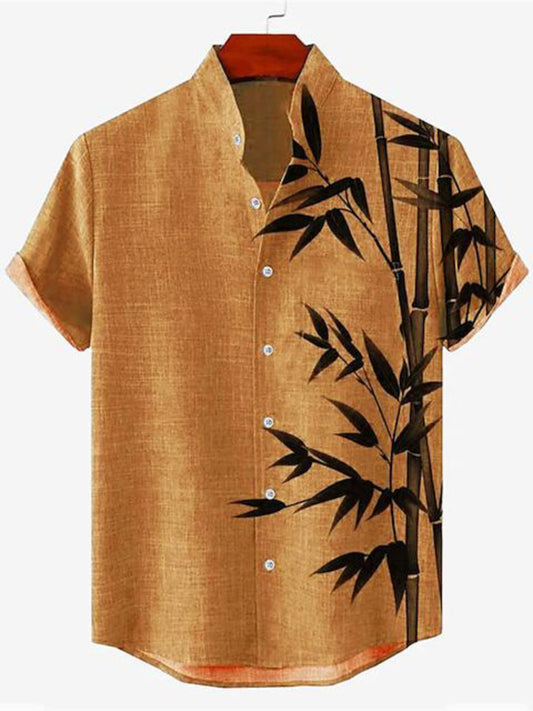 Bamboo Printed Collar Short Sleeve Shirt