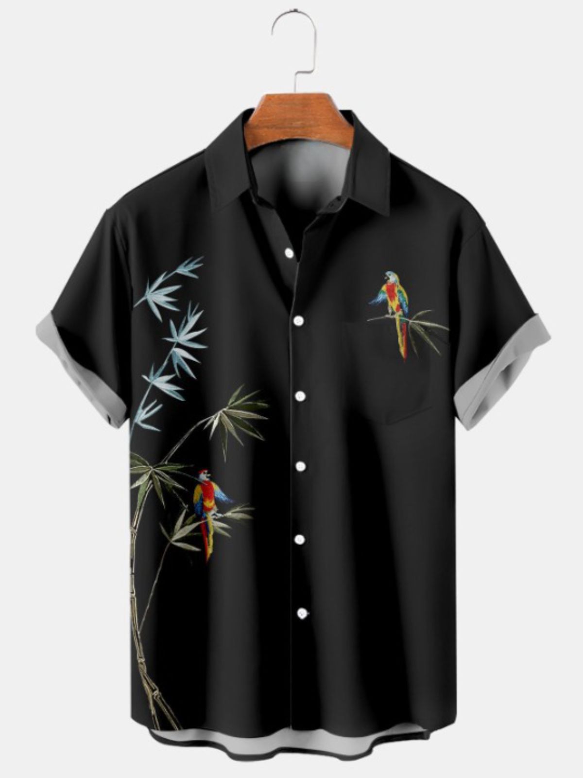 Bamboo And Parrot Print Short Sleeve Shirt