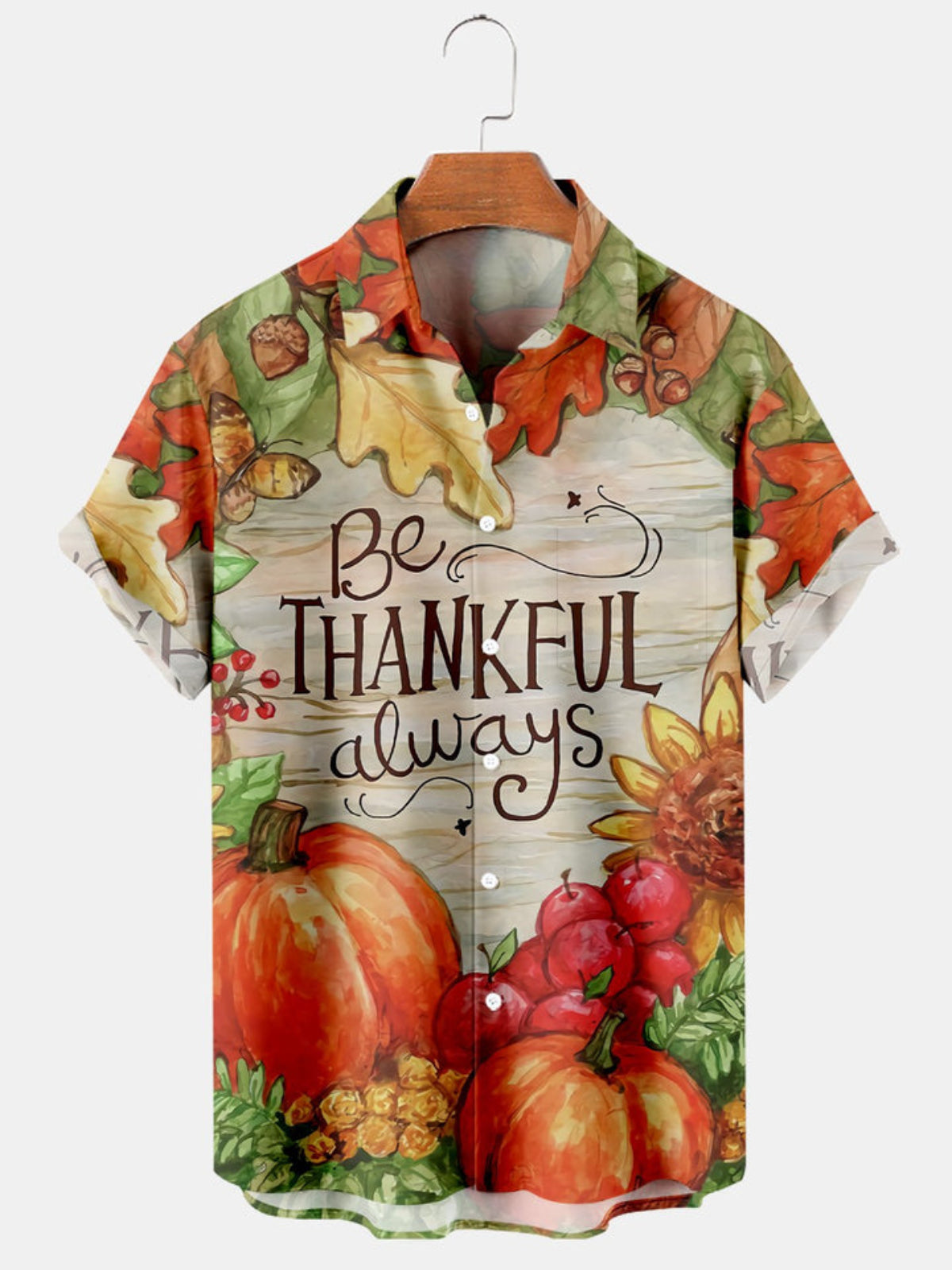 Be Thankful Always Printed Short Sleeve Shirt