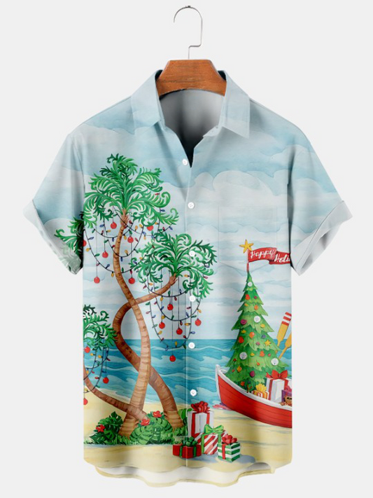 Beach Christmas Party Printed Short Sleeve Shirt