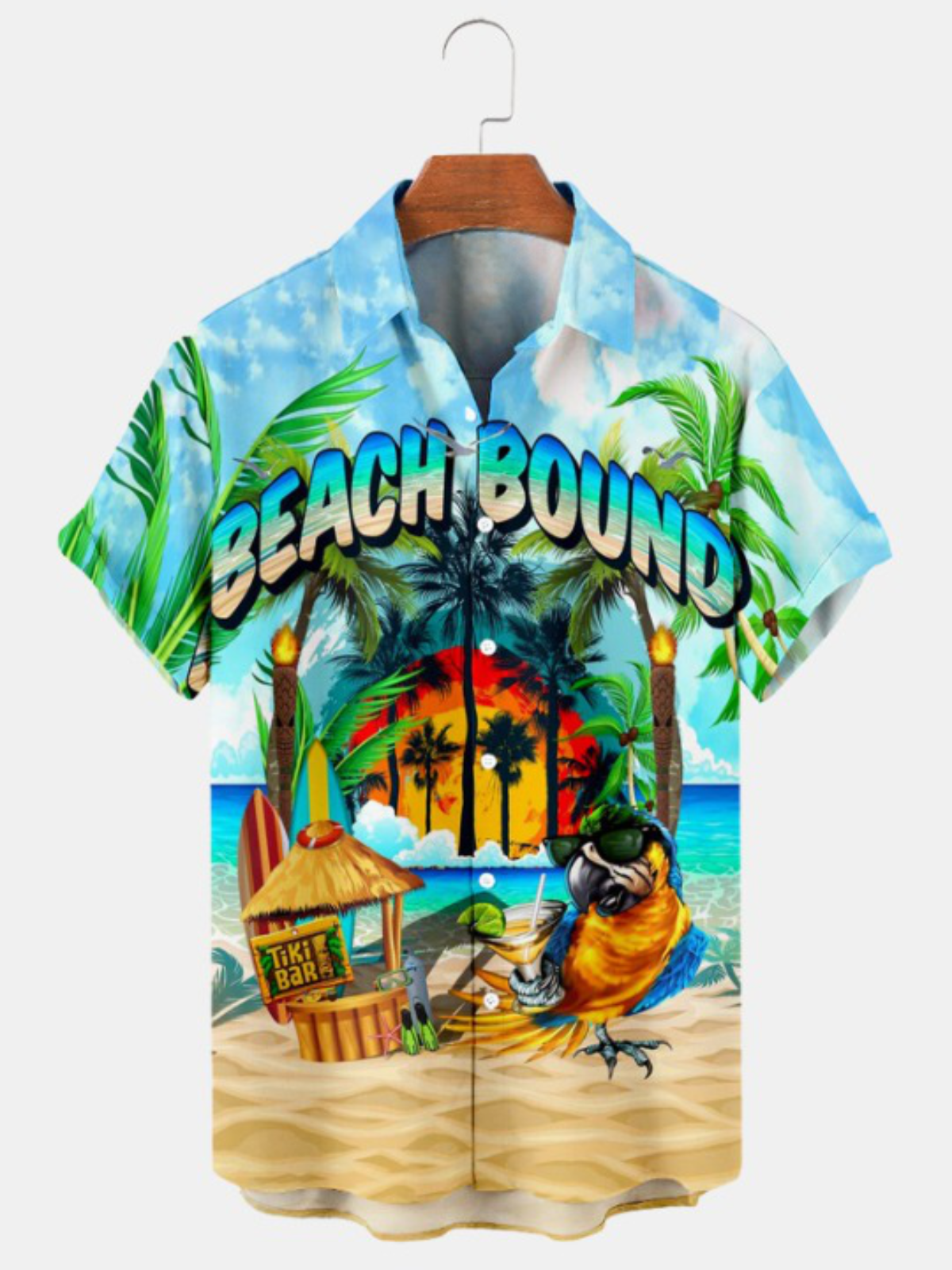 Beach Print Pocket Short Sleeve Shirt