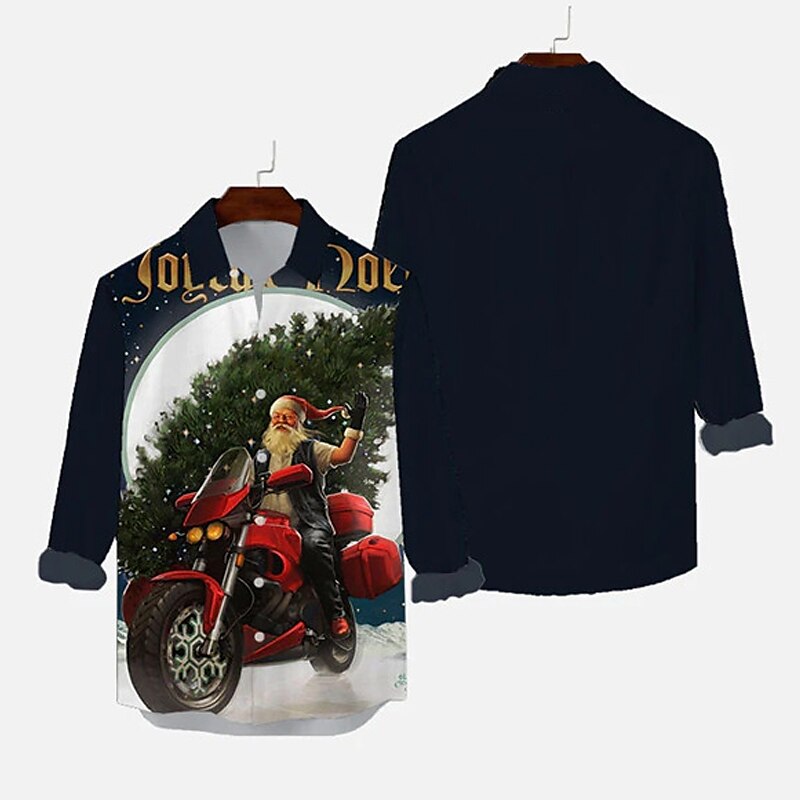 Biker Santa Graphic Button Up Shirt