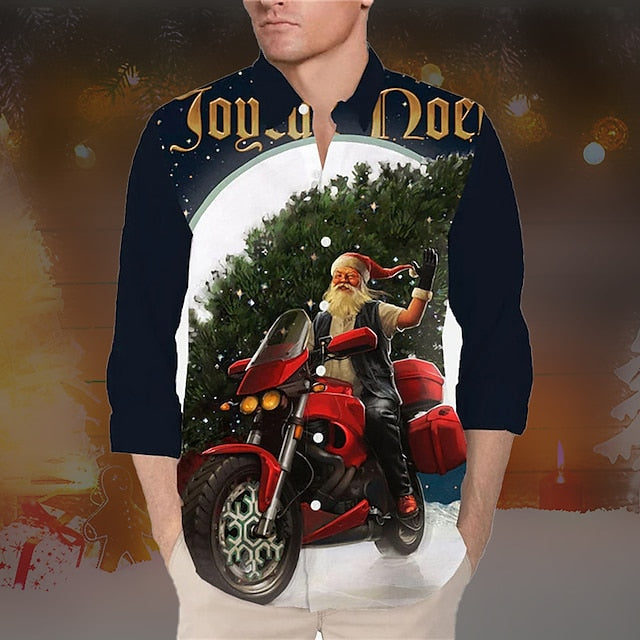 Biker Santa Printed Shirt