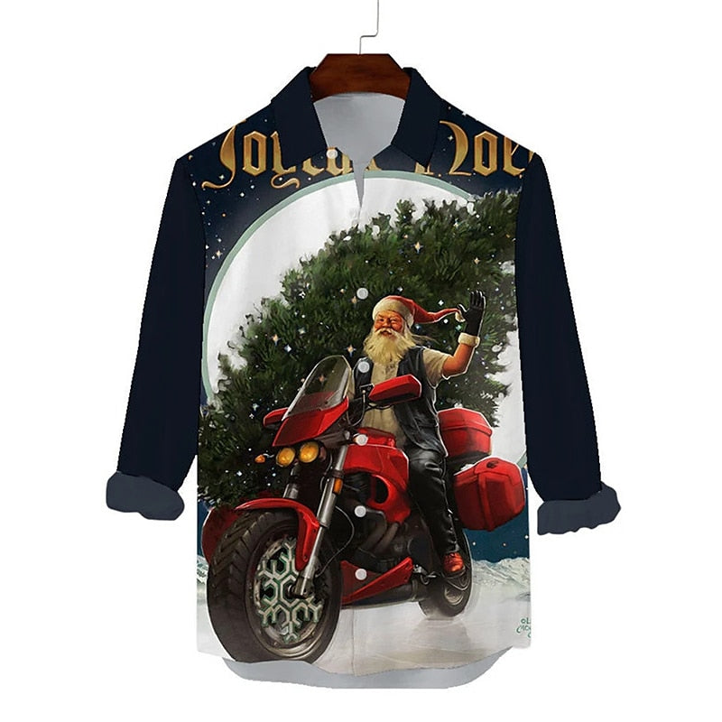 Biker Santa Printed Shirt