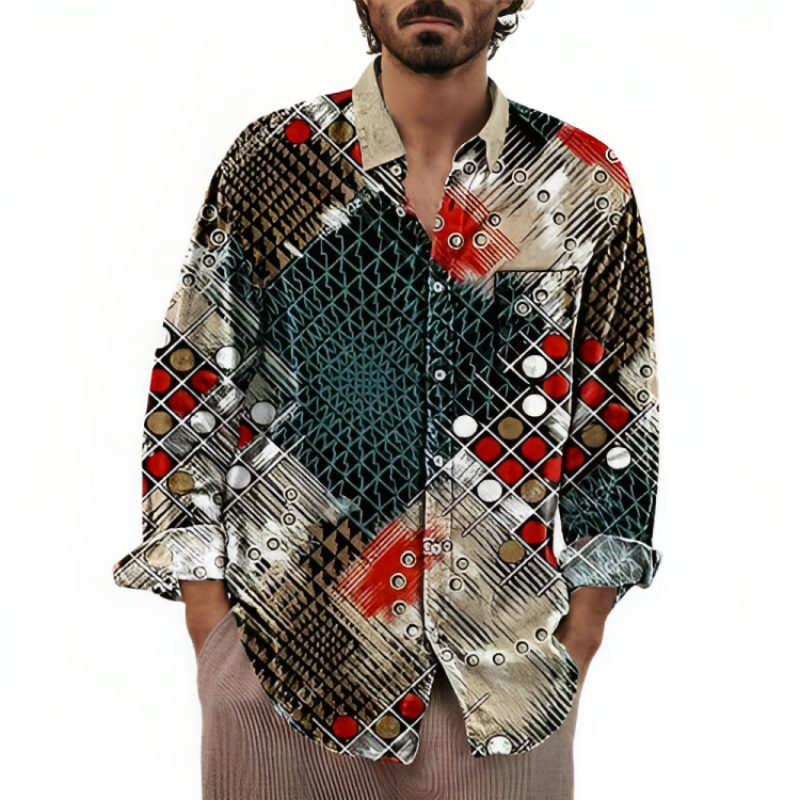 Block Patterned Button Down Party Shirt