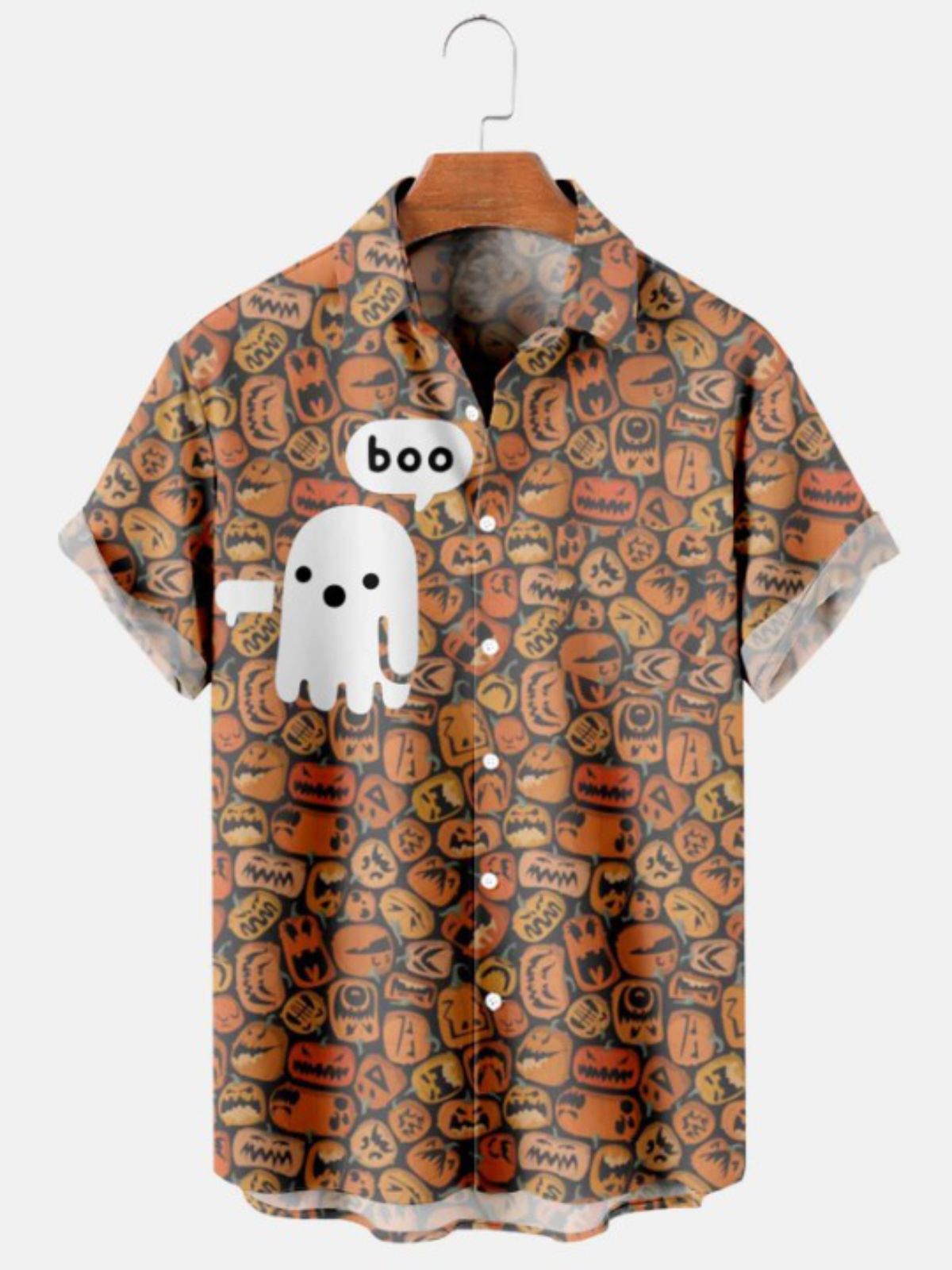 Boo Print Halloween Short Sleeve Shirt
