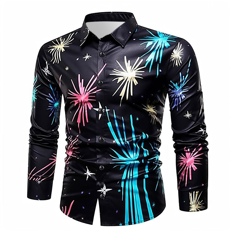 Button Up Shirt With Vibrant Firework Pattern