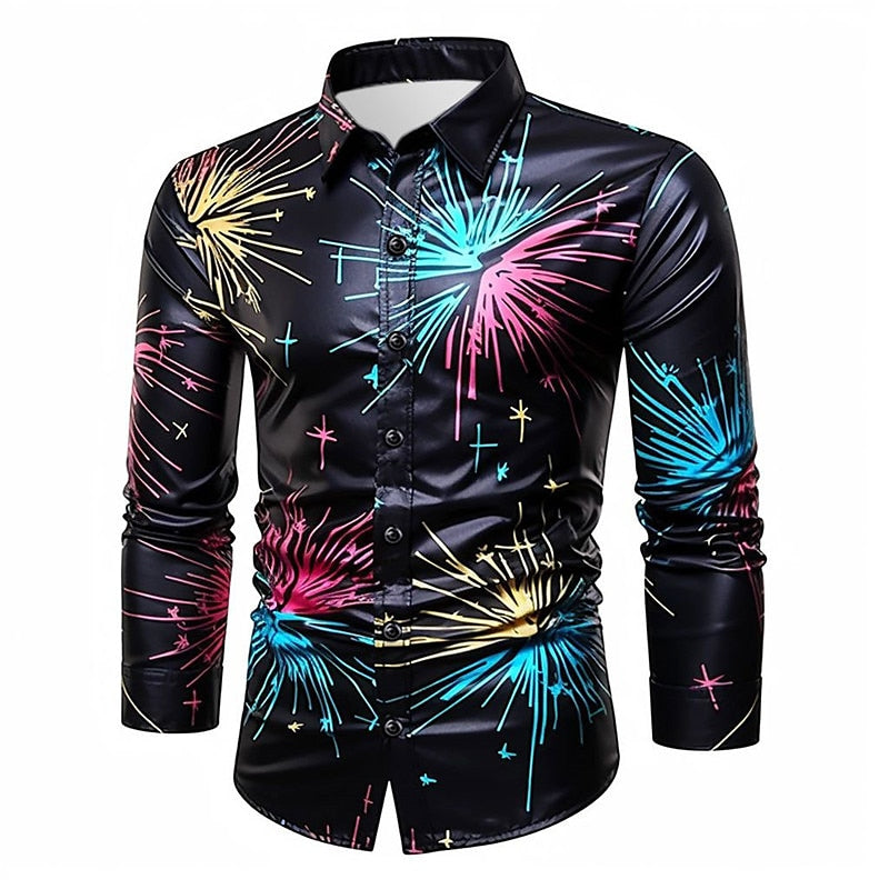 Button Up Shirt With Vibrant Firework Pattern