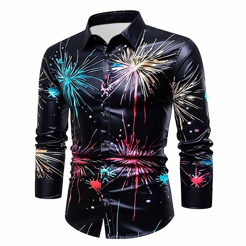 Button Up Shirt With Vibrant Firework Pattern