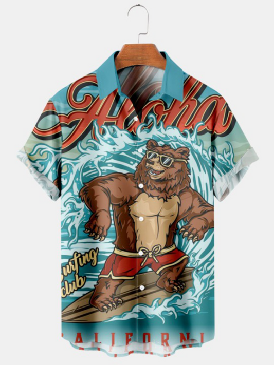 California Bear Surf Print Short Sleeve Shirt