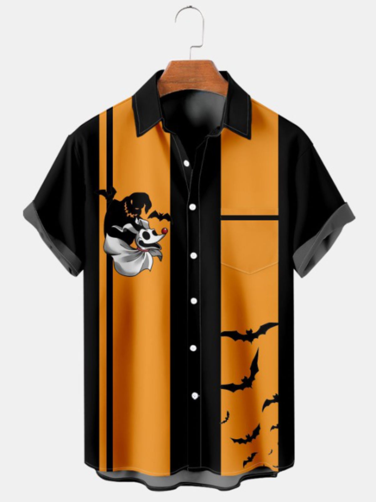 Cartoon Fun Print Pocket Short Sleeve Shirt