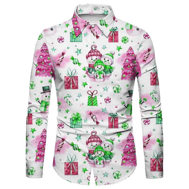 Cartoon Tree And Snowman Christmas Holiday Shirt