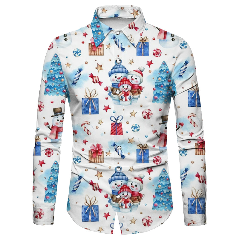 Cartoon Tree And Snowman Christmas Holiday Shirt