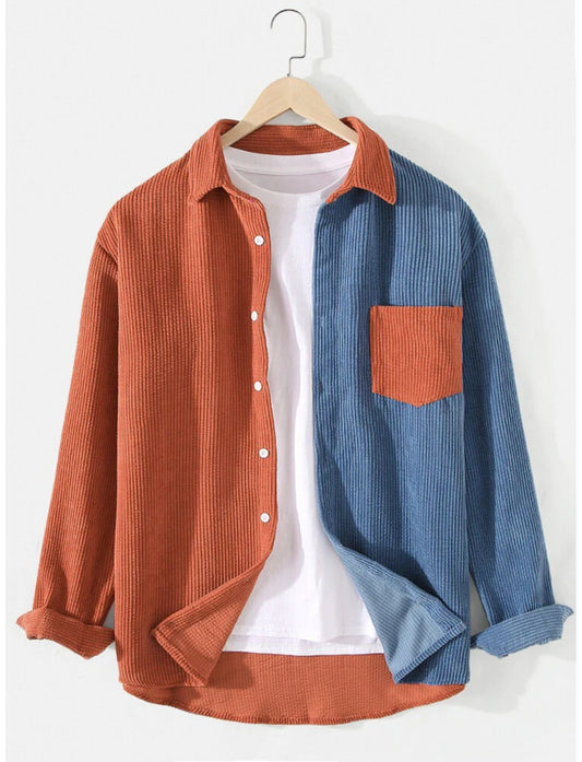 Casual Two Tone Corduroy Button Up Shirt