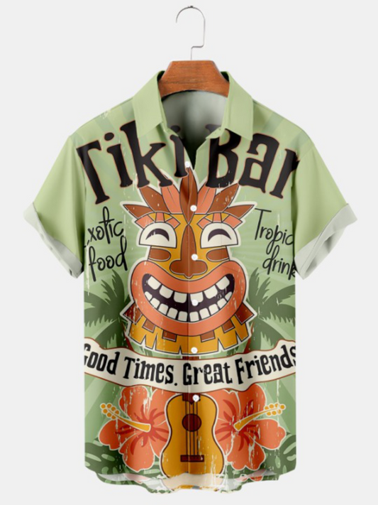 Casual Hawaiian Mask Print Short Sleeve Shirt