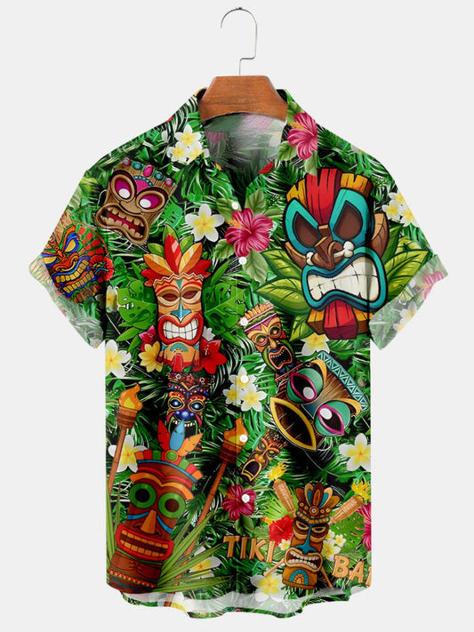 Casual Mask Printed Short Sleeve Shirt