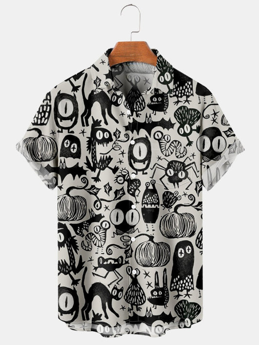 Casual Printed Halloween Pocket Shirt