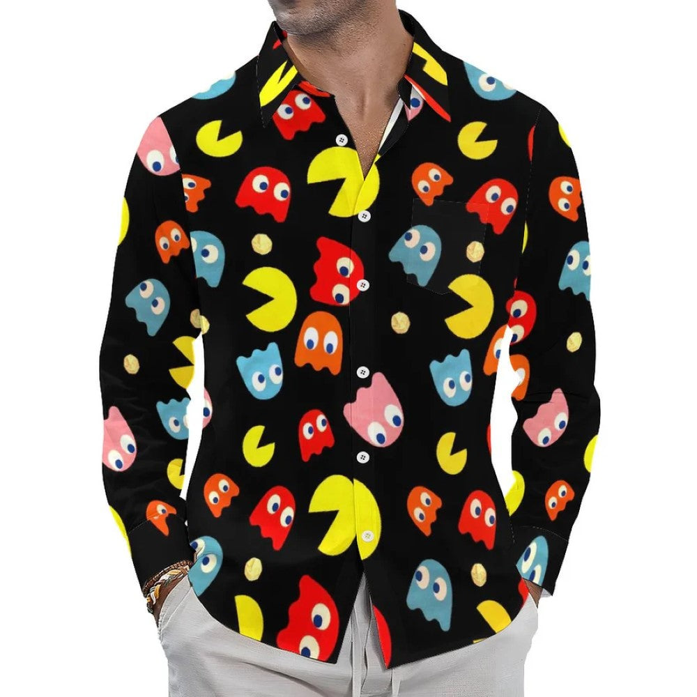 Pacman Inspired Casual Printed Long Sleeve Shirt