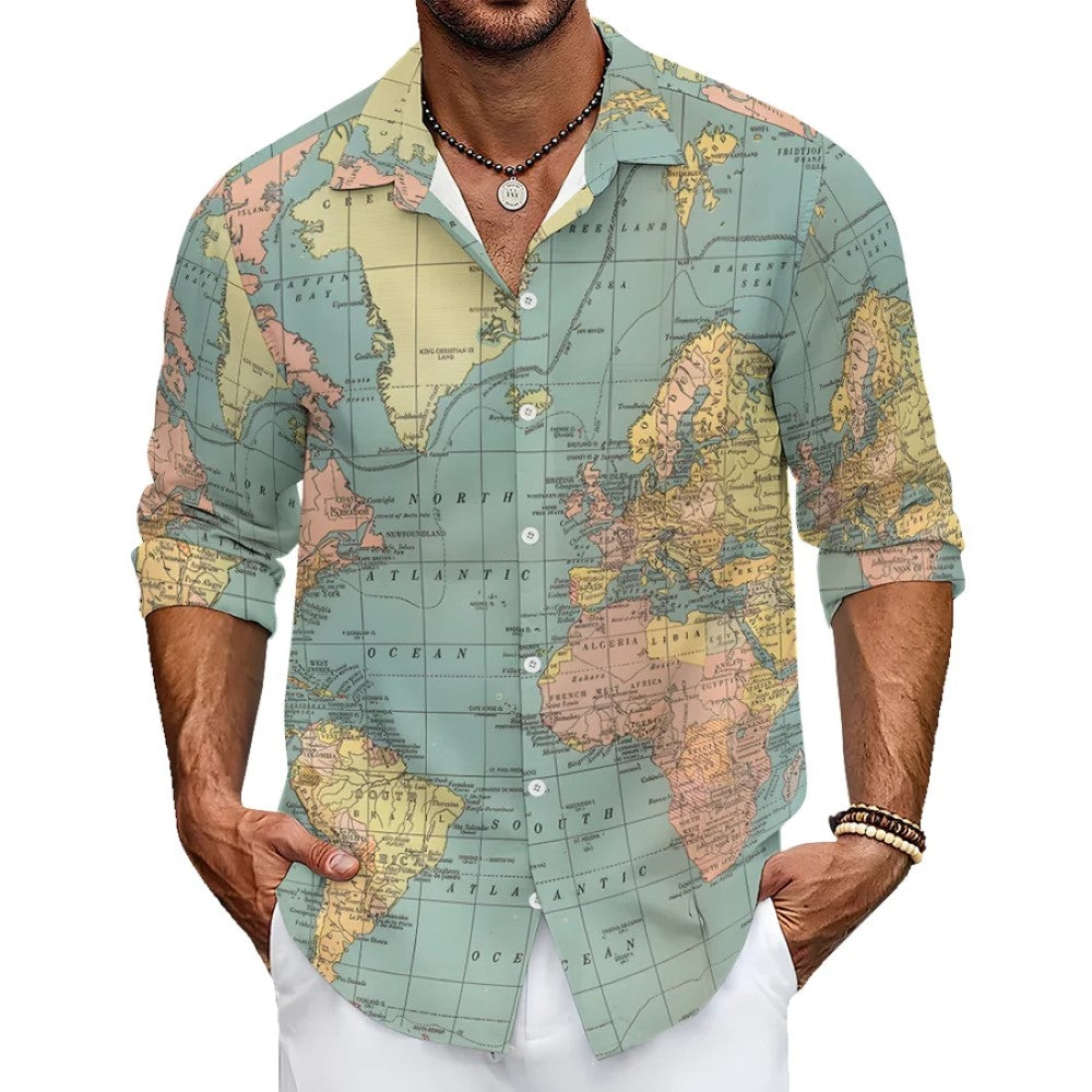 Map Casual Printed Long Sleeve Shirt