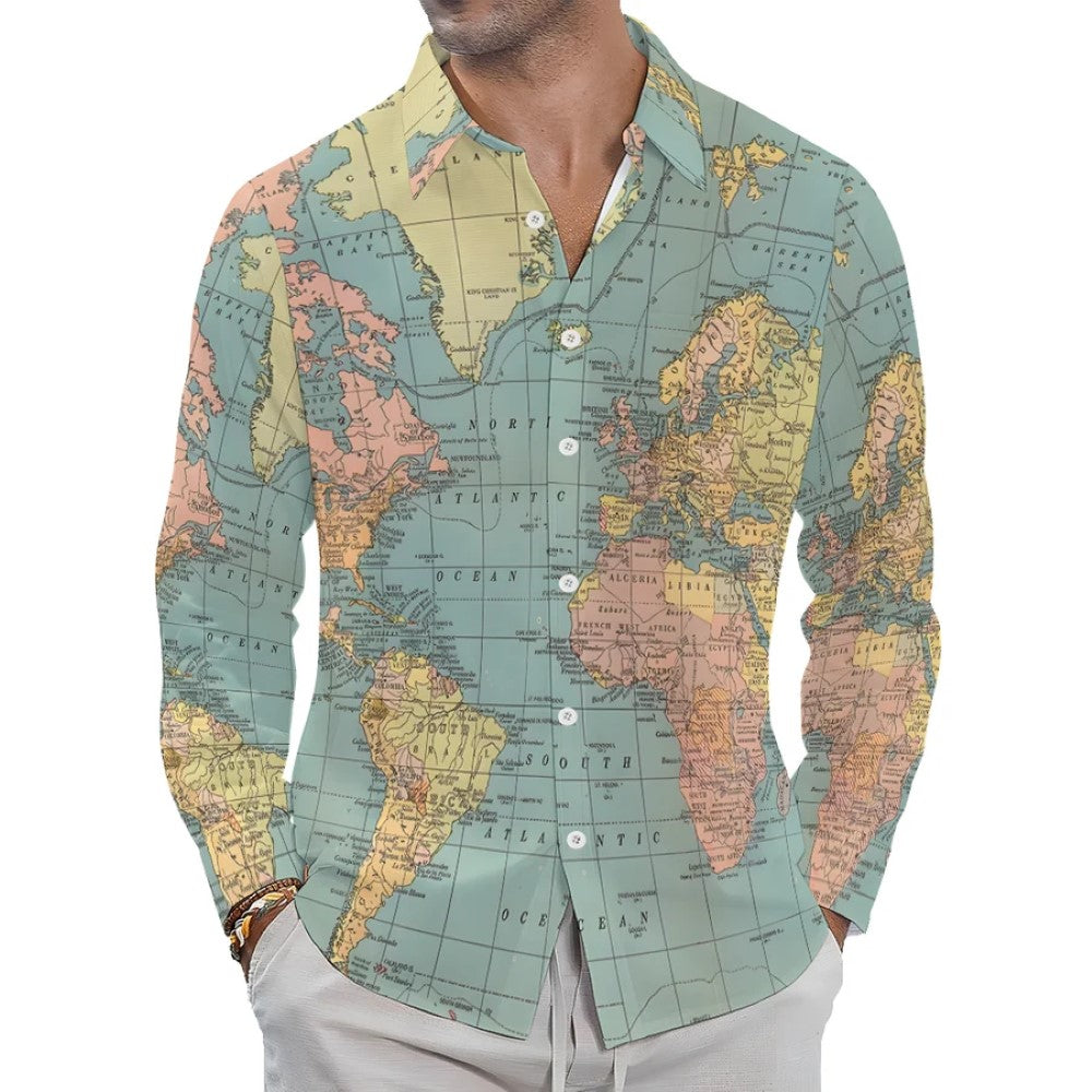 Map Casual Printed Long Sleeve Shirt