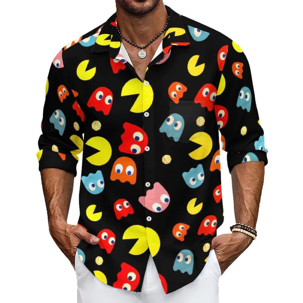 Pacman Inspired Casual Printed Long Sleeve Shirt