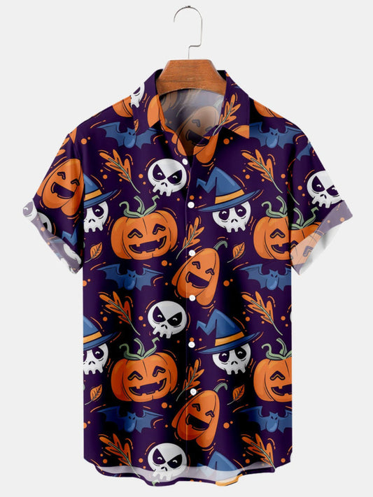 Casual Pumpkin Printed Short Sleeve Shirt