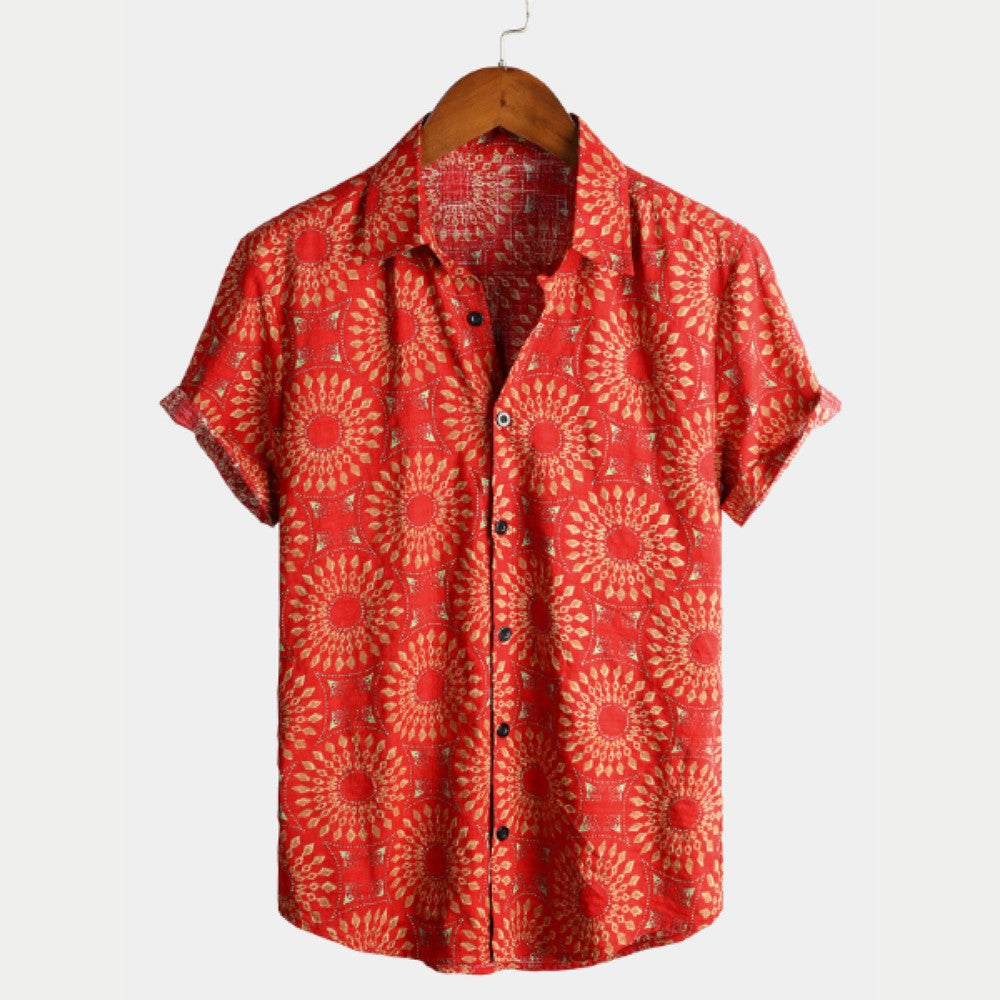 Casual Retro Print Short Sleeve Shirt