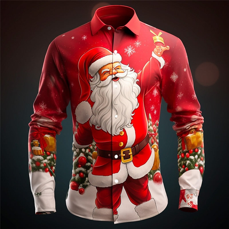 Casual Santa Claus Christmas Print Shirt