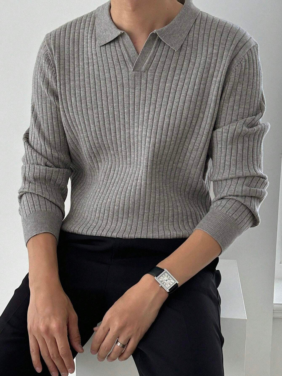 Casual Solid Ribbed Knit Sweater
