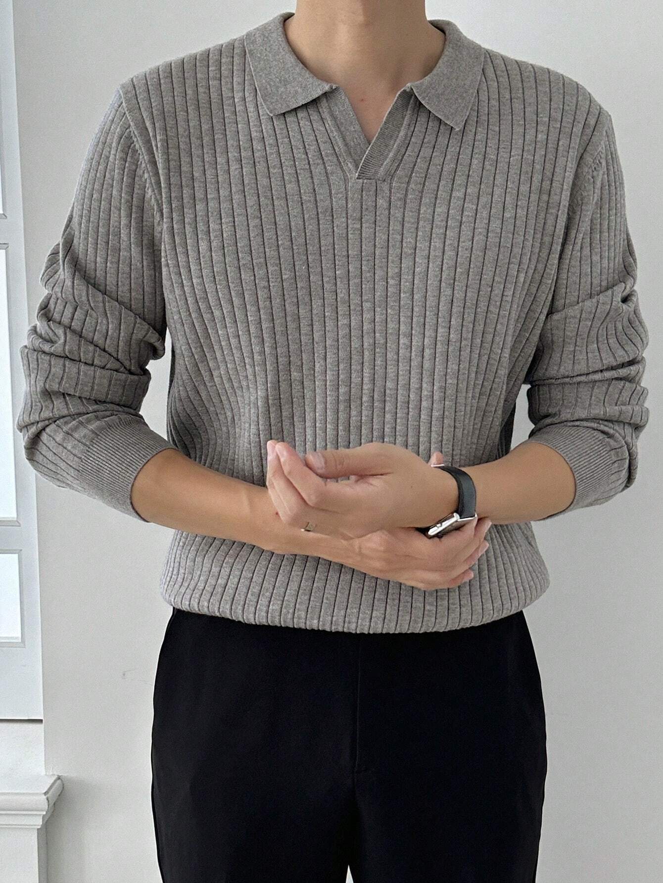 Casual Solid Ribbed Knit Sweater