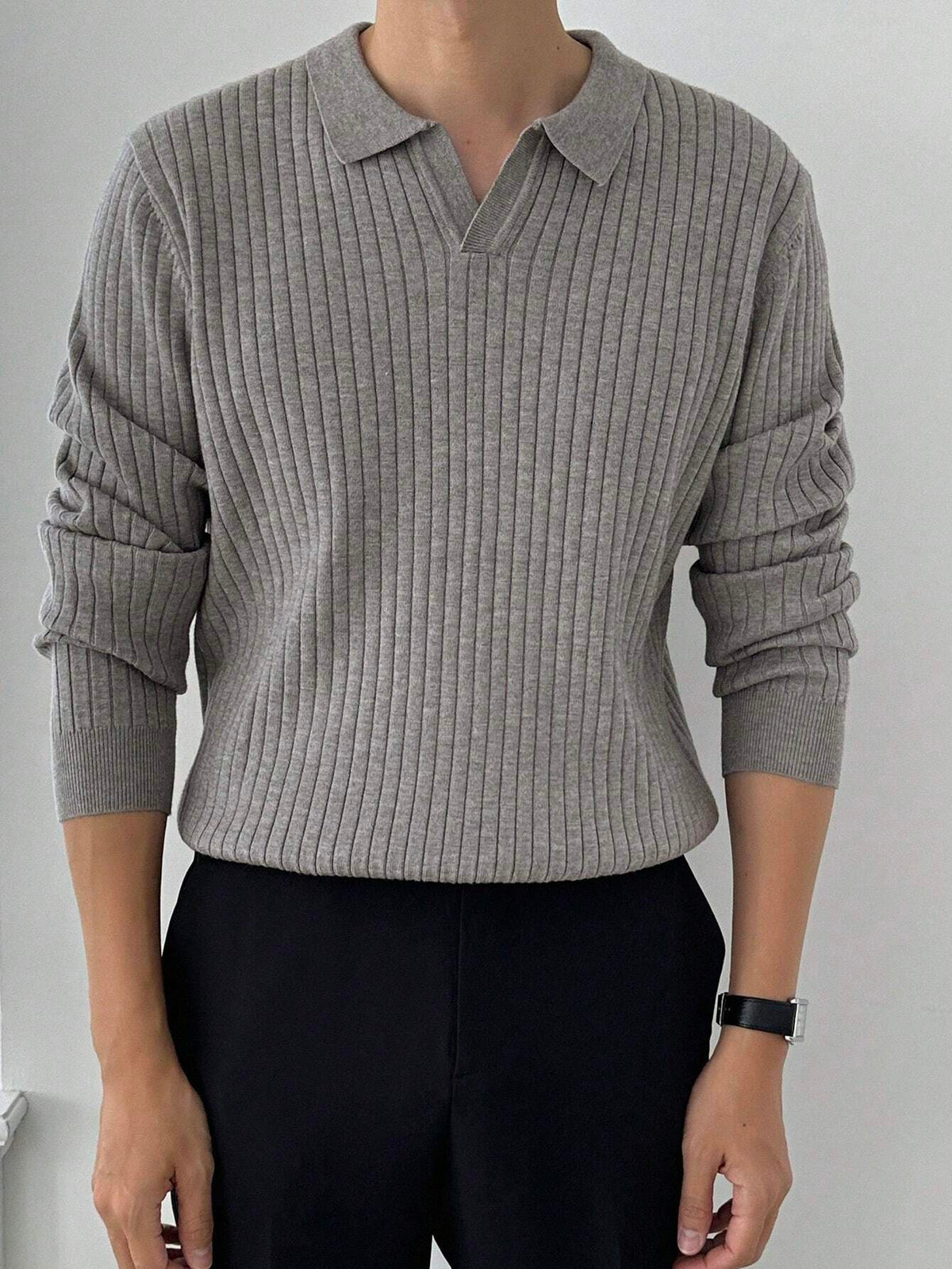Casual Solid Ribbed Knit Sweater
