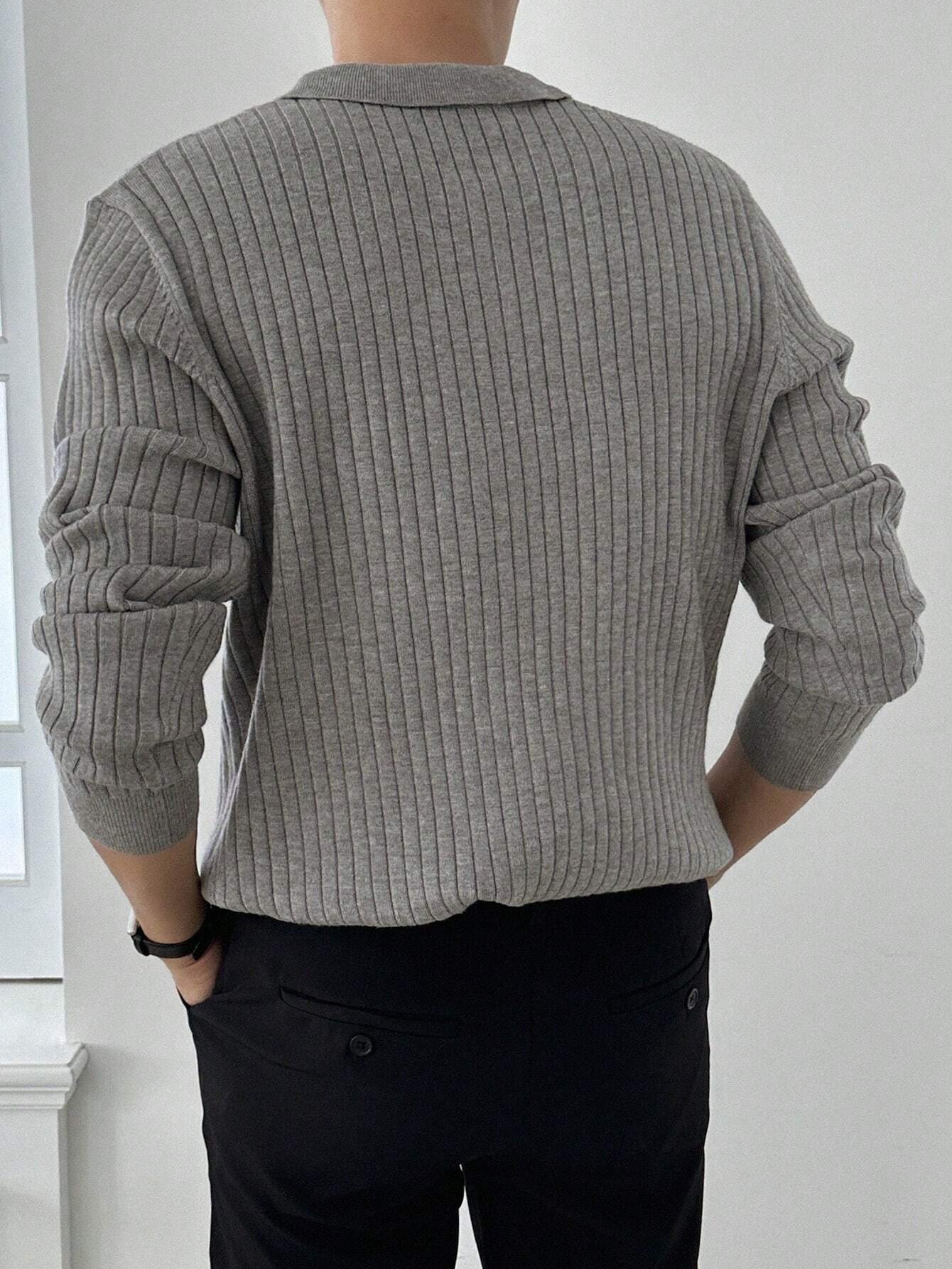 Casual Solid Ribbed Knit Sweater