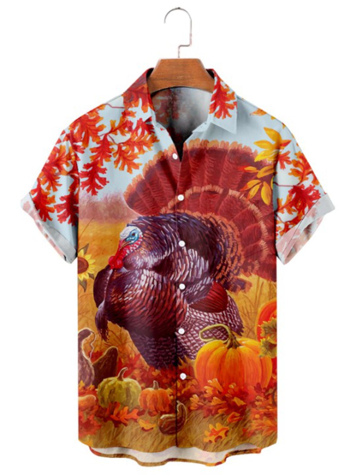 Casual Thanksgiving Turkey Print Shirt