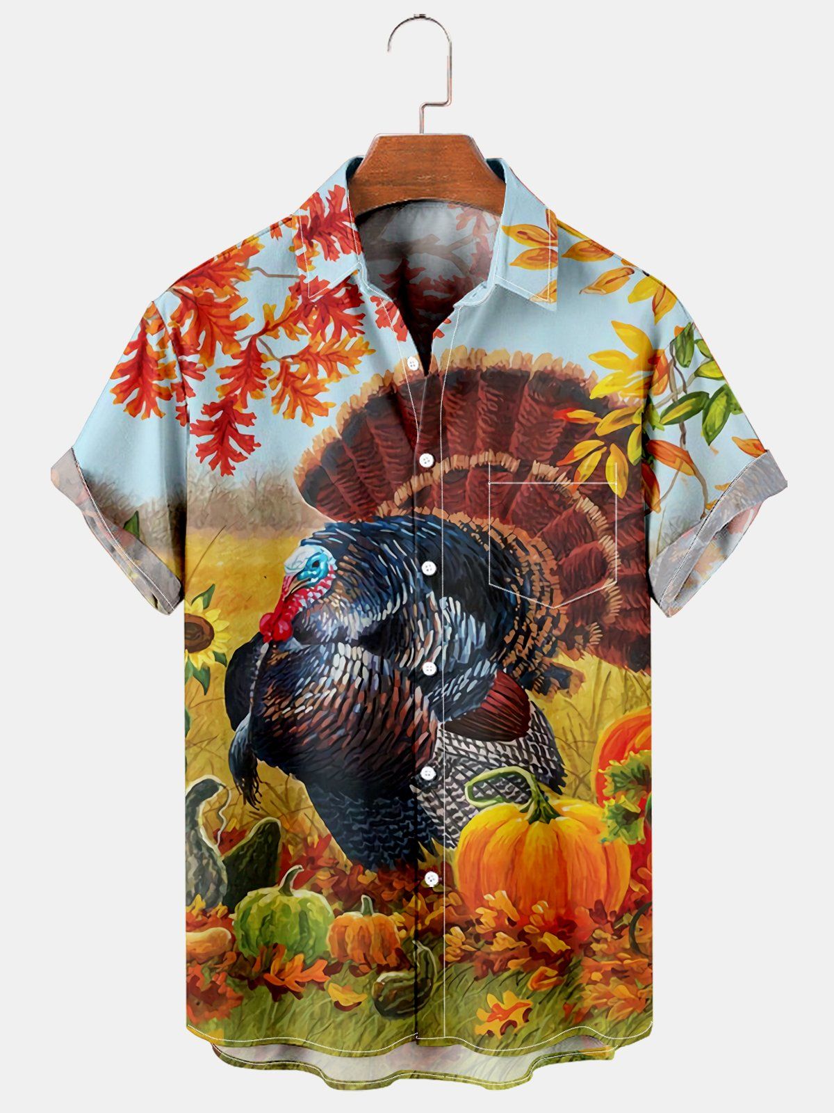 Casual Thanksgiving Turkey Print Shirt