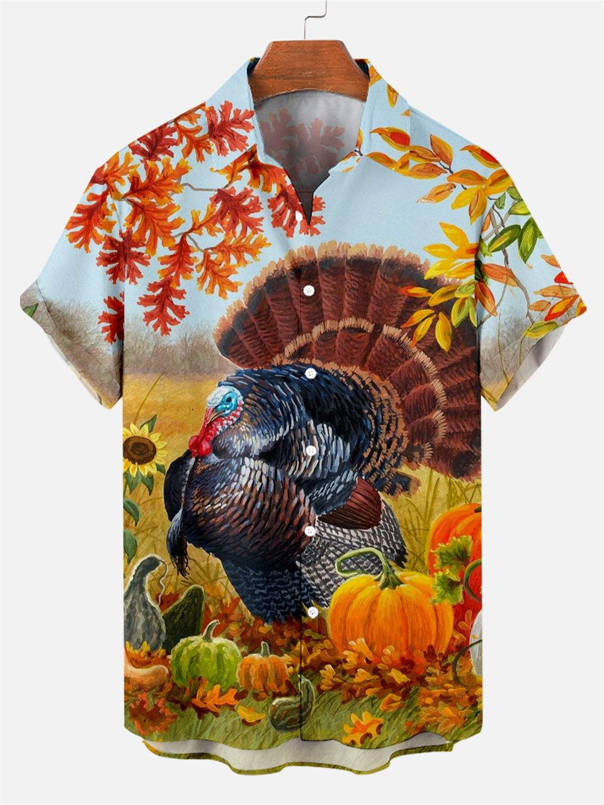 Casual Thanksgiving Turkey Print Shirt