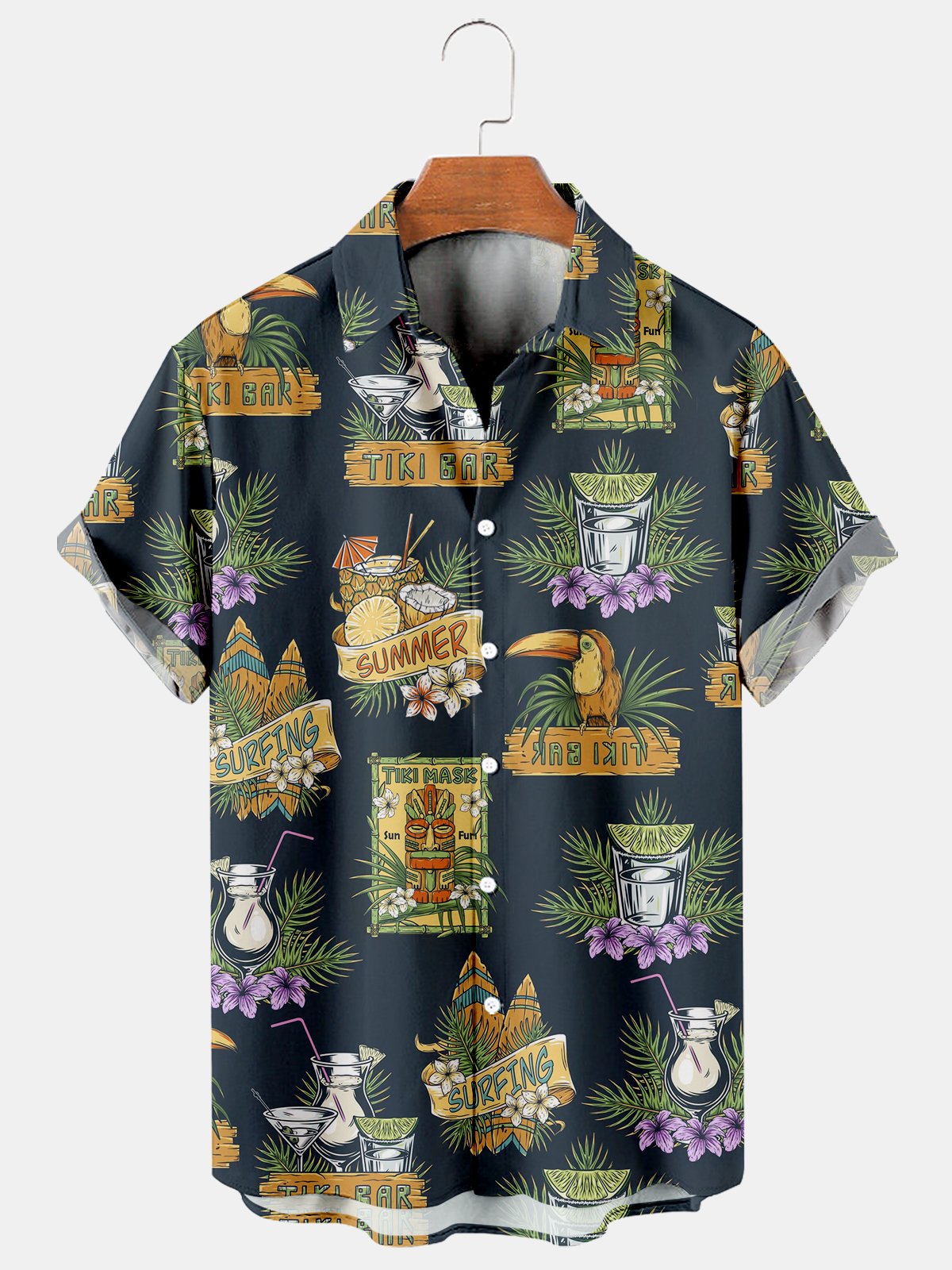 Casual Tikki Theme Plus Size Short Sleeved Shirt