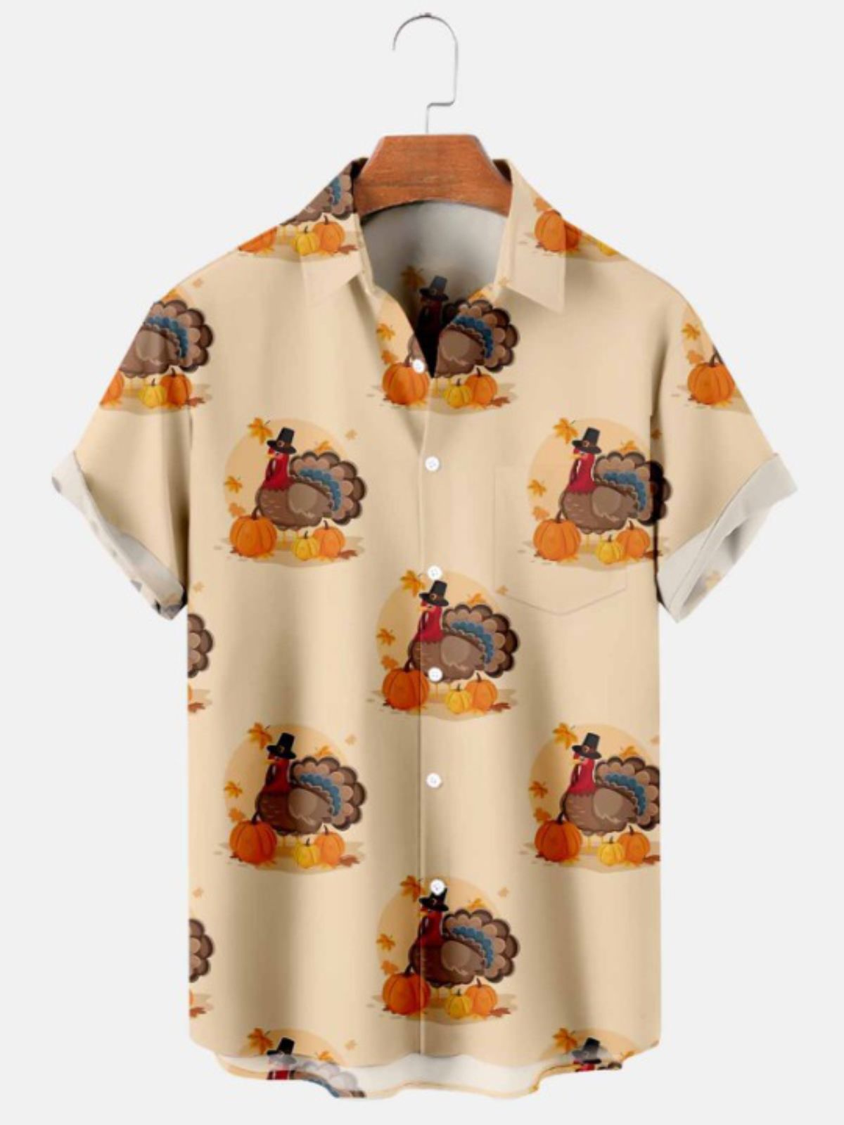 Casual Turkey Print Short Sleeve Shirt
