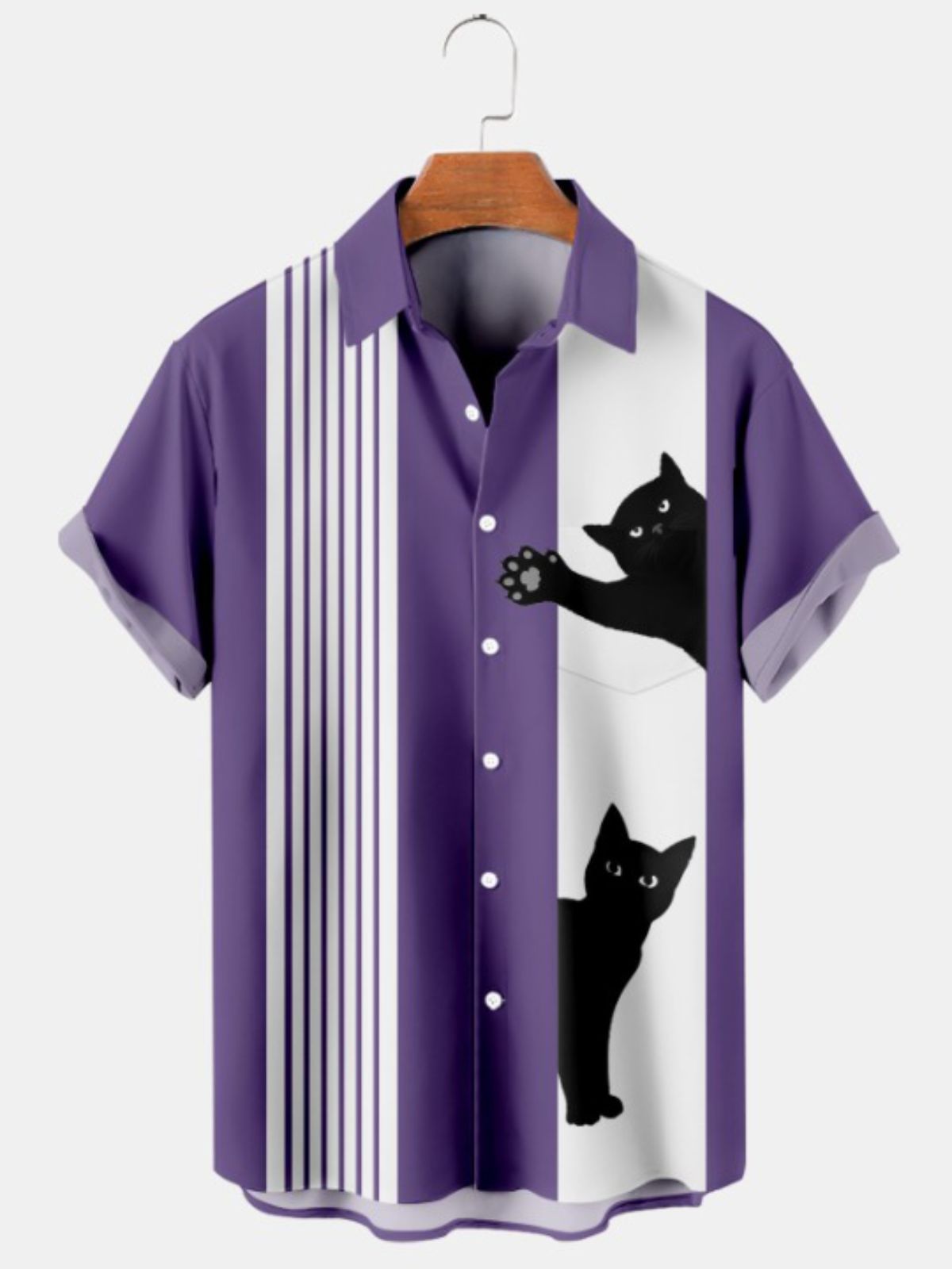 Cat Print Casual Oversized Short Sleeve Shirt