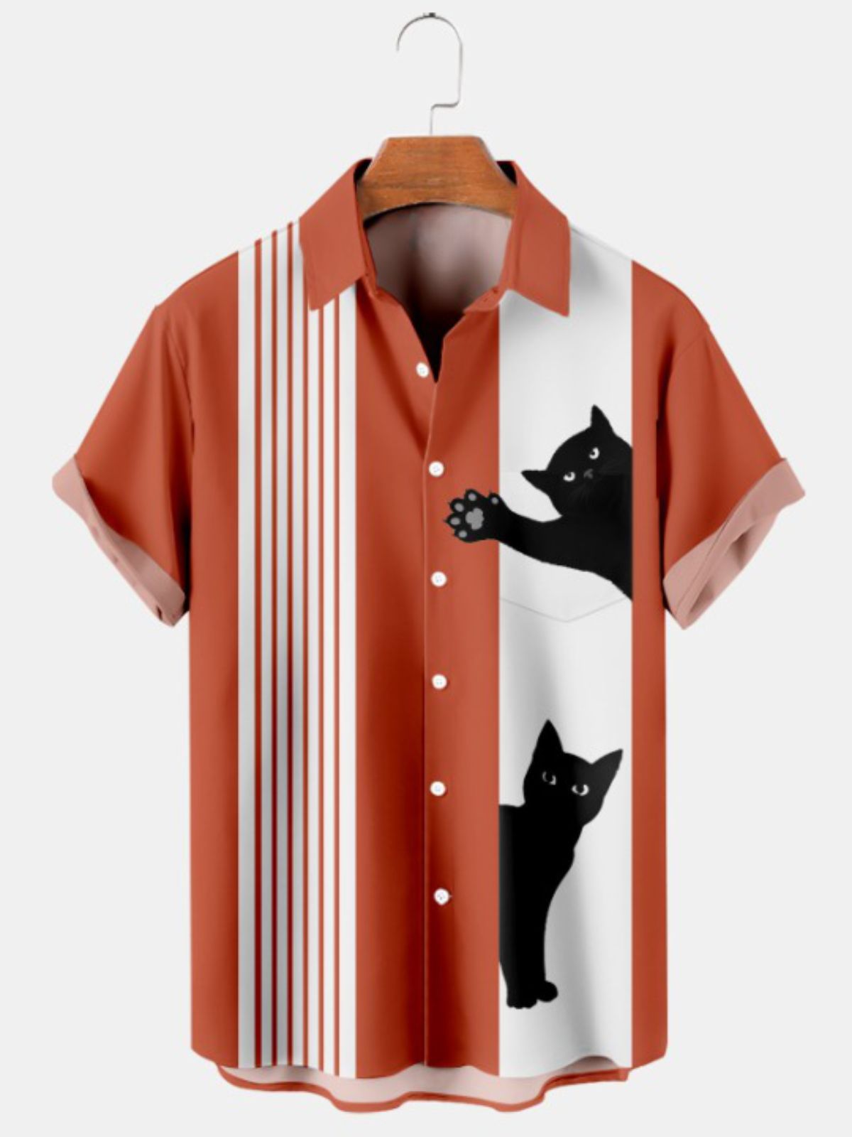 Cat Print Casual Oversized Short Sleeve Shirt